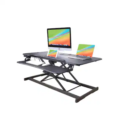 Front. Rocelco - 46" Electric Standing Desk Converter with AC Outlet USB Charger - Black.