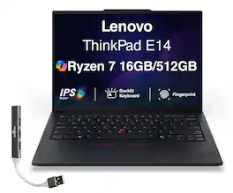 Lenovo - Upgraded - Thinkpad E14 Laptop 14.0 FHD+ Display (Ryzen 7 250, 16GB, 512GB SSD, AMD Radeon 780M, Win 11 Pro) w/USB Expander - Graphite Black