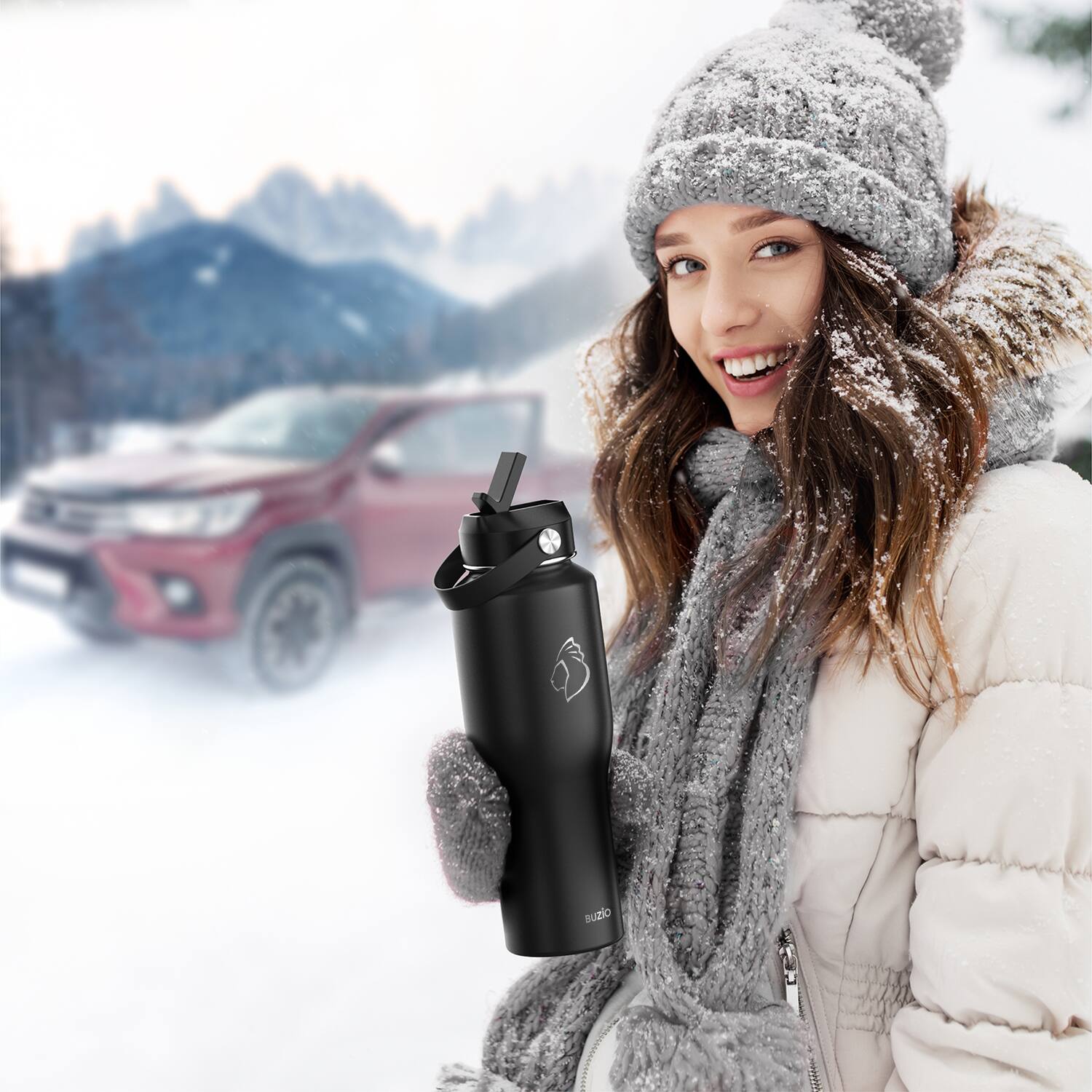 Alt View 3. Buzio - 32oz Insulated Tumbler with Straw Lid and Flex Lid - Fits in Cup Holder - Black.