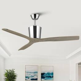 Parrot Uncle - 54" Modern Solid Wood 6 Speeds Ceiling Fan with Remote, No Light - Chrome