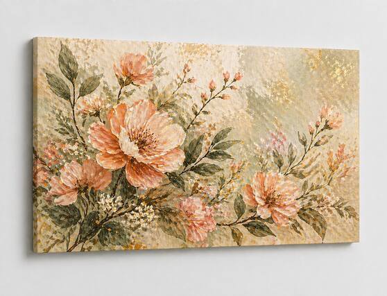 Front. FC Design - Large Canvas 24x36" Peach Floral Blossom Art Painting Vintage Botanical Wall Décor - MultiColor.
