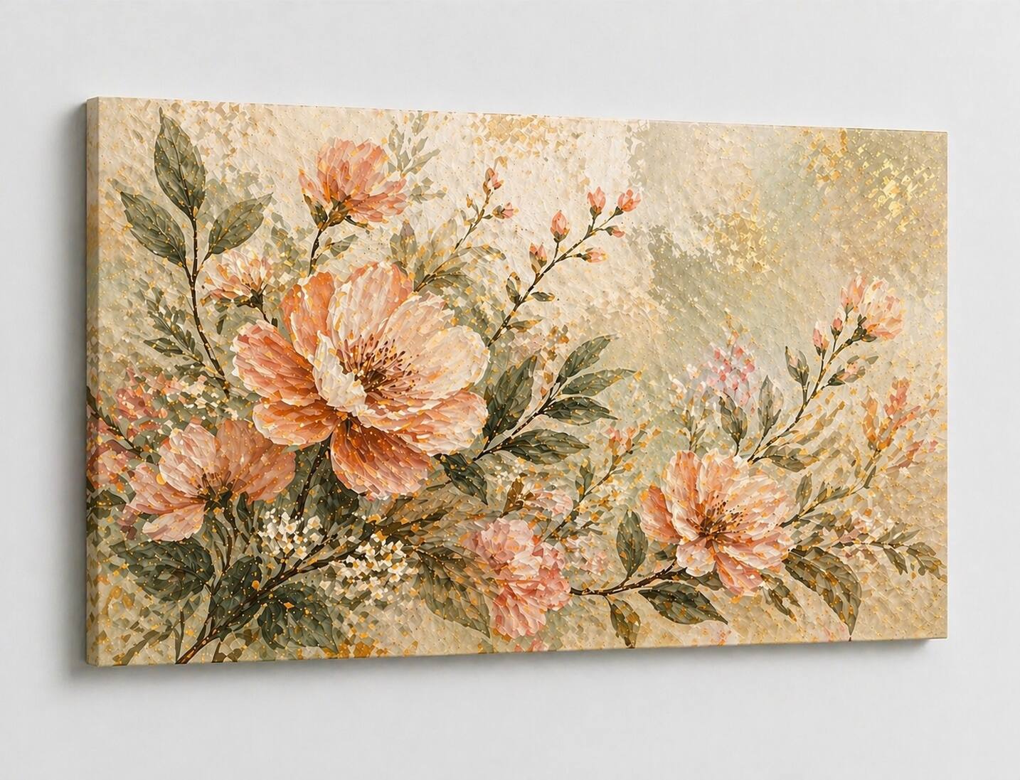 Front. FC Design - Large Canvas 24x36" Peach Floral Blossom Art Painting Vintage Botanical Wall Décor - MultiColor.