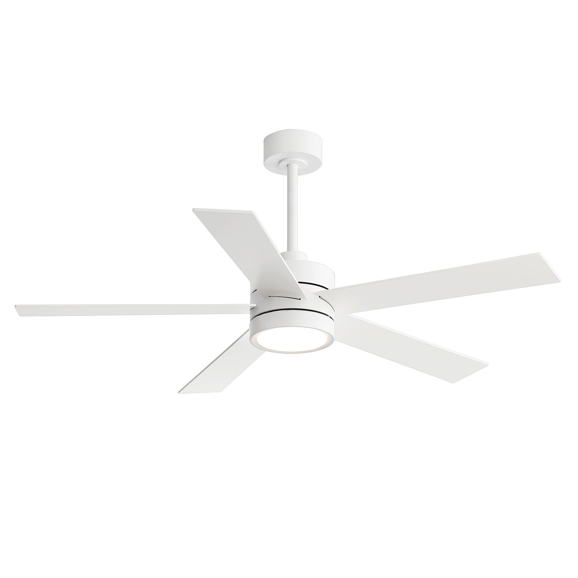 Angle. Breezary - 52-In Indoor Ceiling Fan with Led Light, 5 Plywood Blades, 6-Speed DC Motor, Remote, Timer with Memory, 5/10'' Downrods - White.