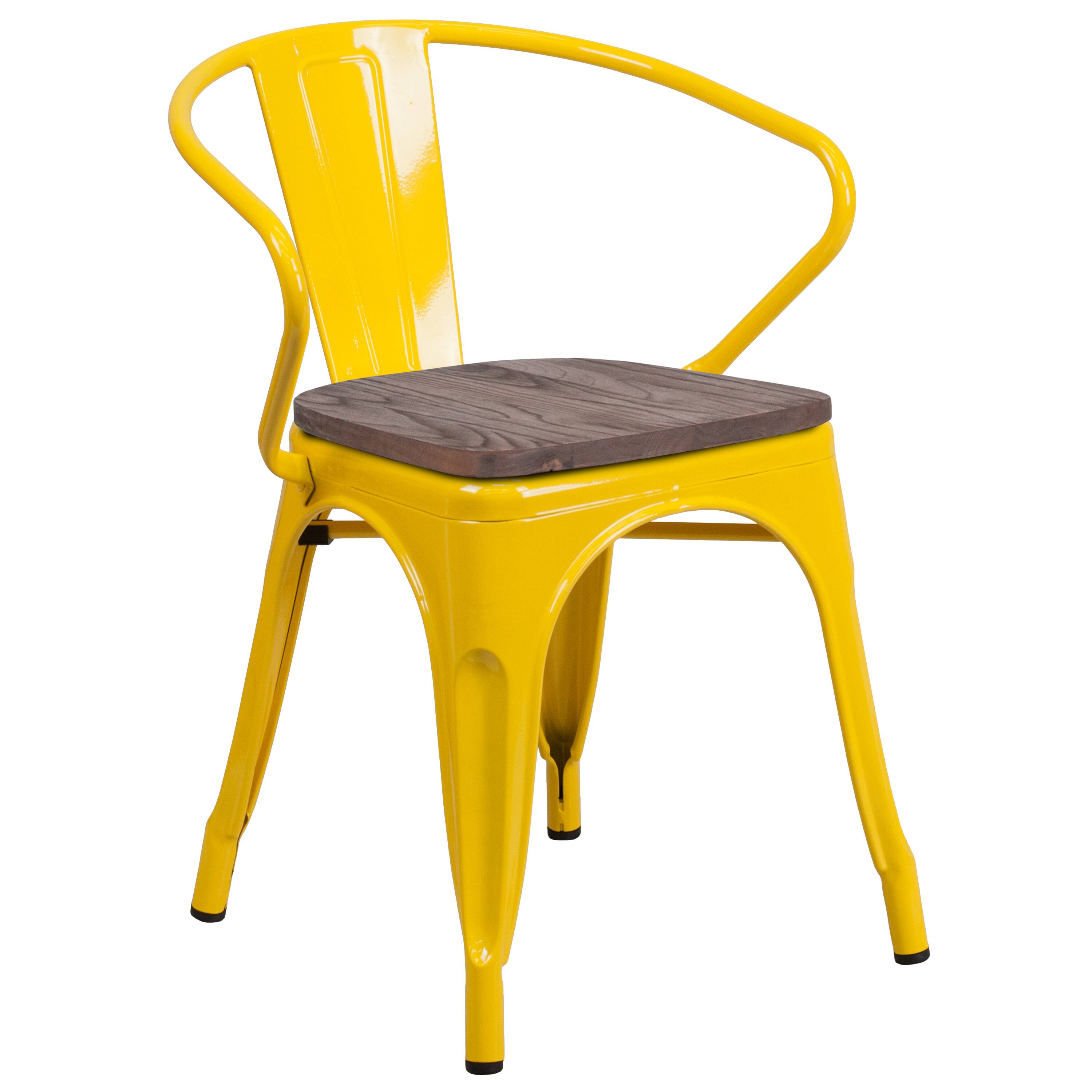 Alt View 1. Emma + Oliver - Metal Chair with Wood Seat and Arms - Yellow.