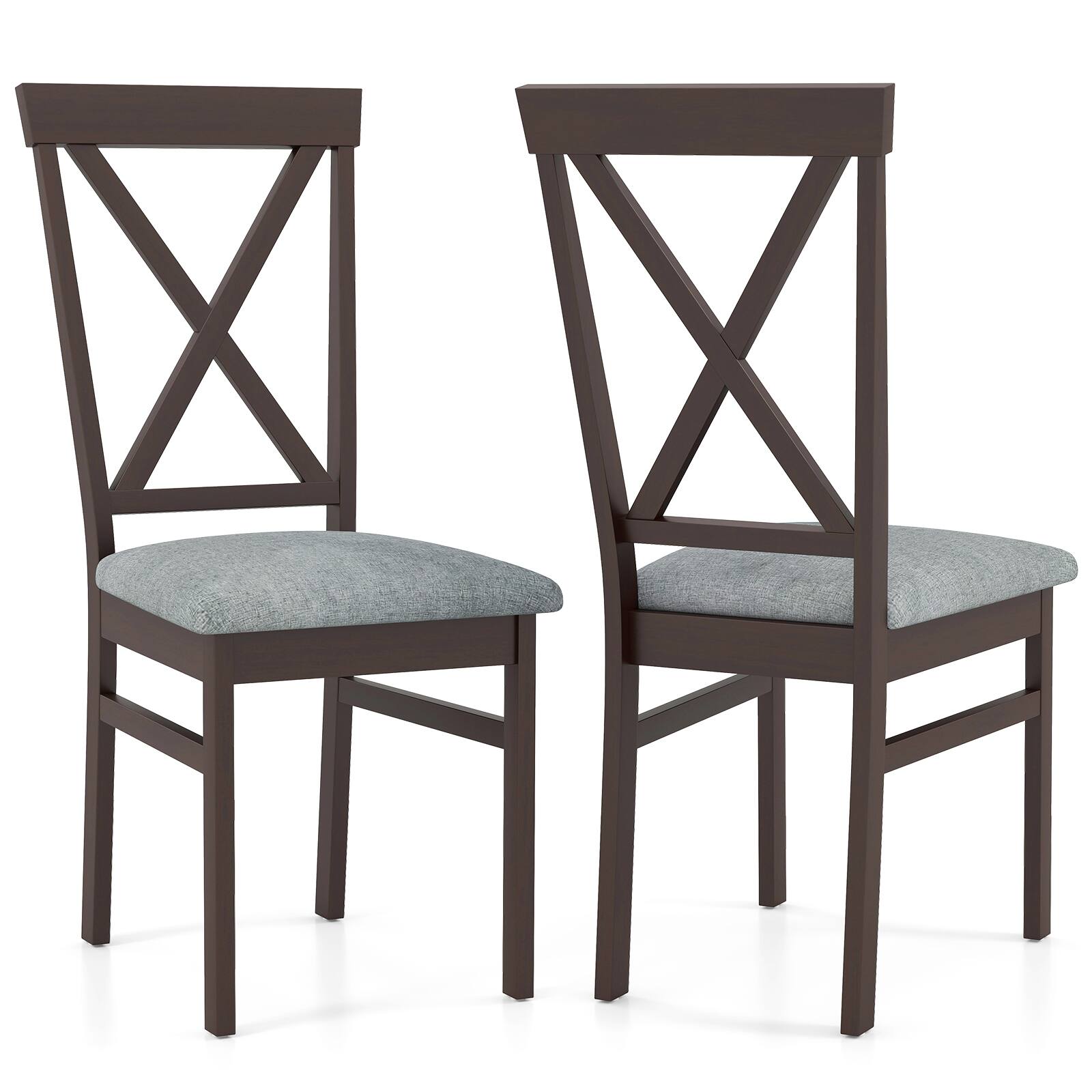 Gymax - Modern Dining Chairs Set of 2 w/ Rubber Wood Frame Hollowed Backrest for Kitchen - Coffee, Grey
