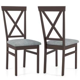 Gymax - Modern Dining Chairs Set of 2 w/ Rubber Wood Frame Hollowed Backrest for Kitchen - Coffee, Grey