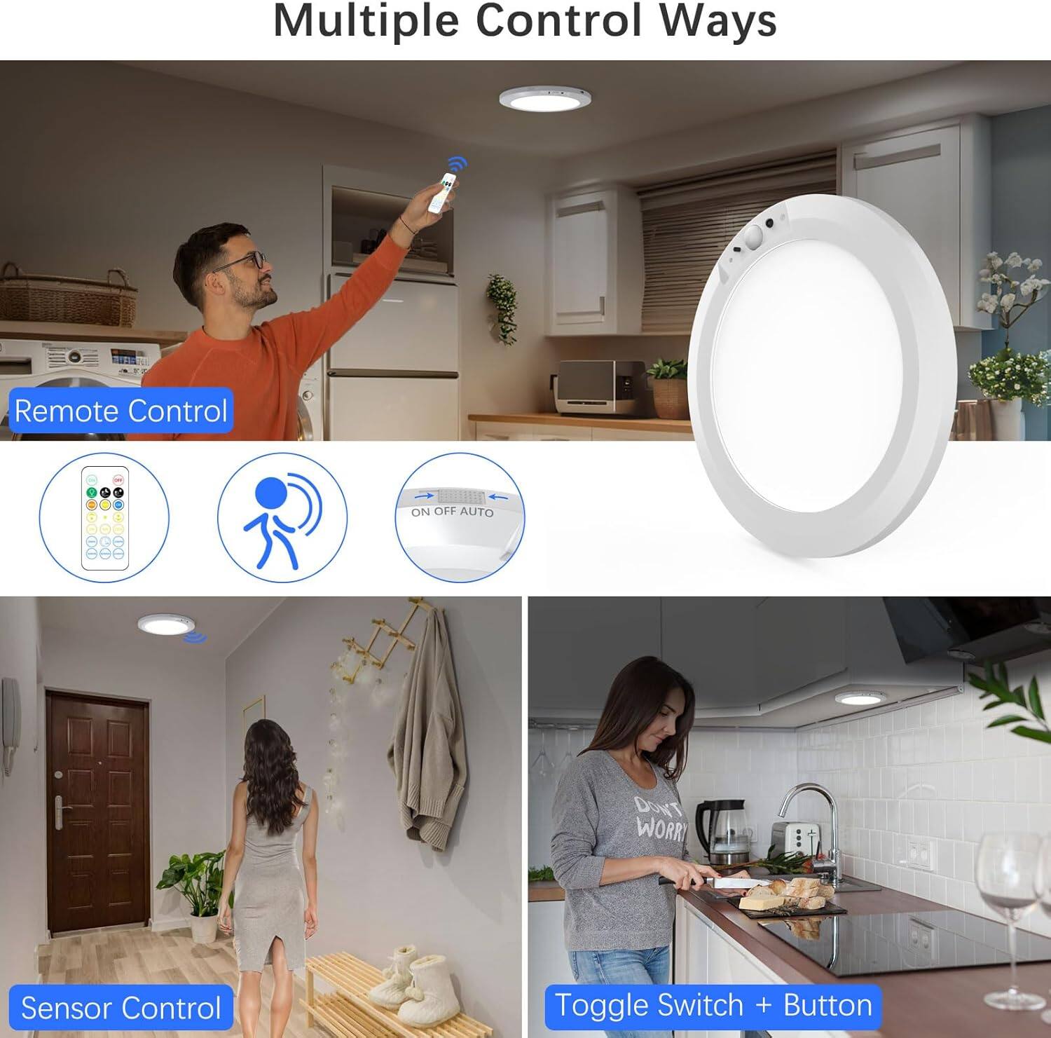 Multiple Control Ways

- Remote Control
- Sensor Control
- Toggle Switch + Button

ON OFF AUTO