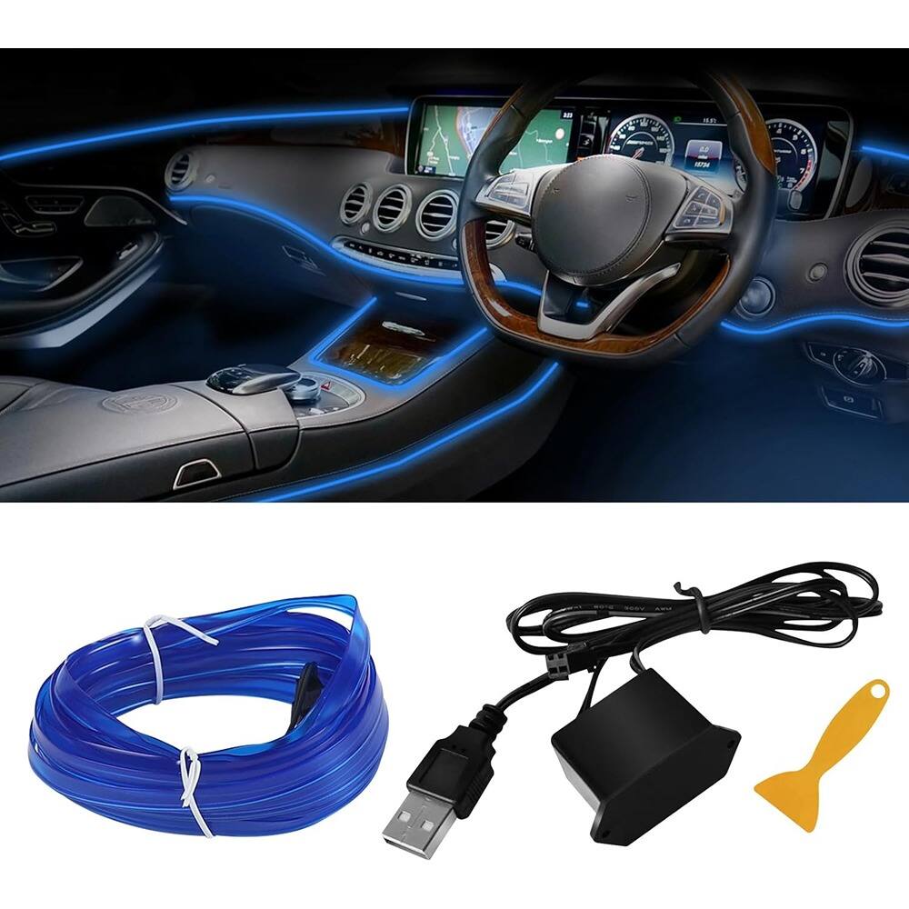 Front. PARKER SLATER - EL Wire Car LED Strip Lights, 16.4FT RGB USB Neon Interior Ambient Lighting Kit (Blue) - Blue.