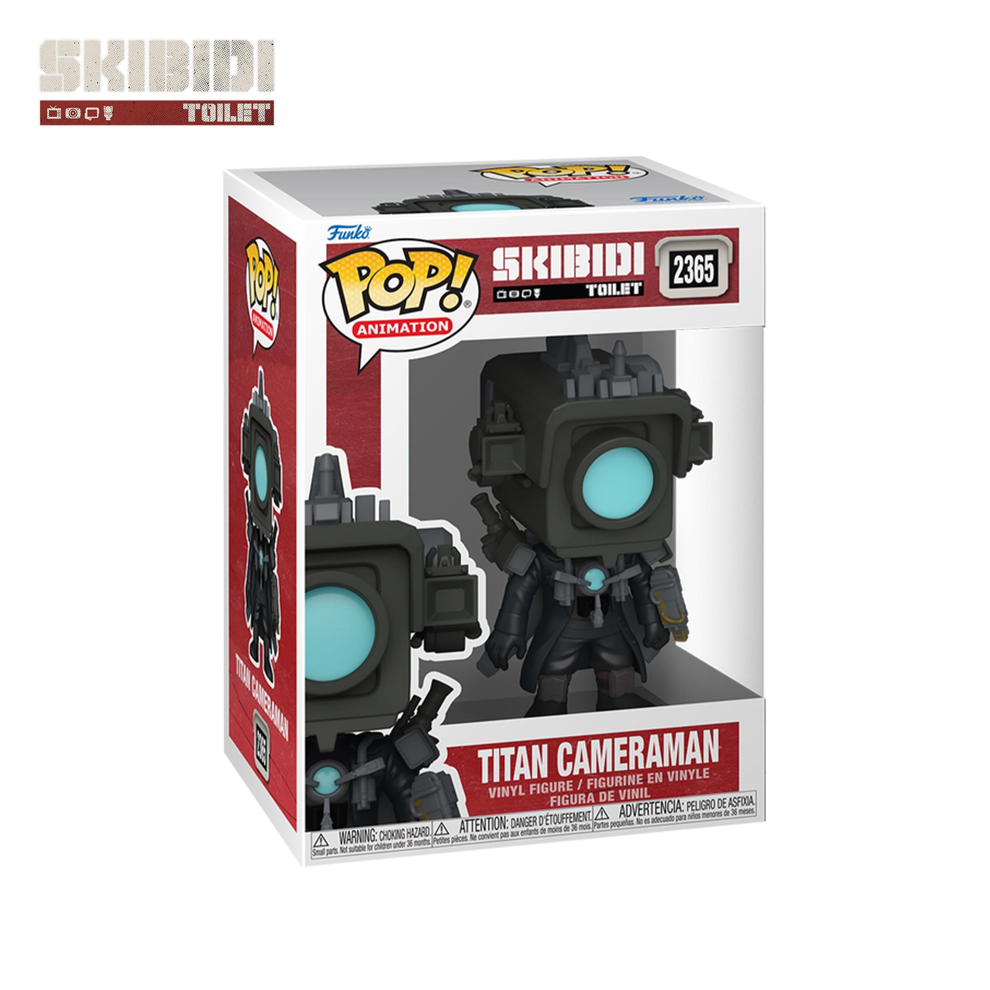 SKIBIDI OOO! TOILET  
OR  
Funko Funlo TROP!! SKIBIDI 2365 0001 TOILET ANIMATION  
TITAN CAMERAMAN FIGURINE EN VINYLE FIGURE / VINYL DE VINIL FIGURA ADVERTENCIA: PELIGRO DE ASFOCIA, A menores de 36 meses, D'TOUFFEMENT, adecuado para als ATTENTION: DANGER peperlas. to A de nons 2 30 nois, Partes, WARNING: CHOKING HAZARD entants A Protes, pieces. No for chicken uder 36 months, Small part.