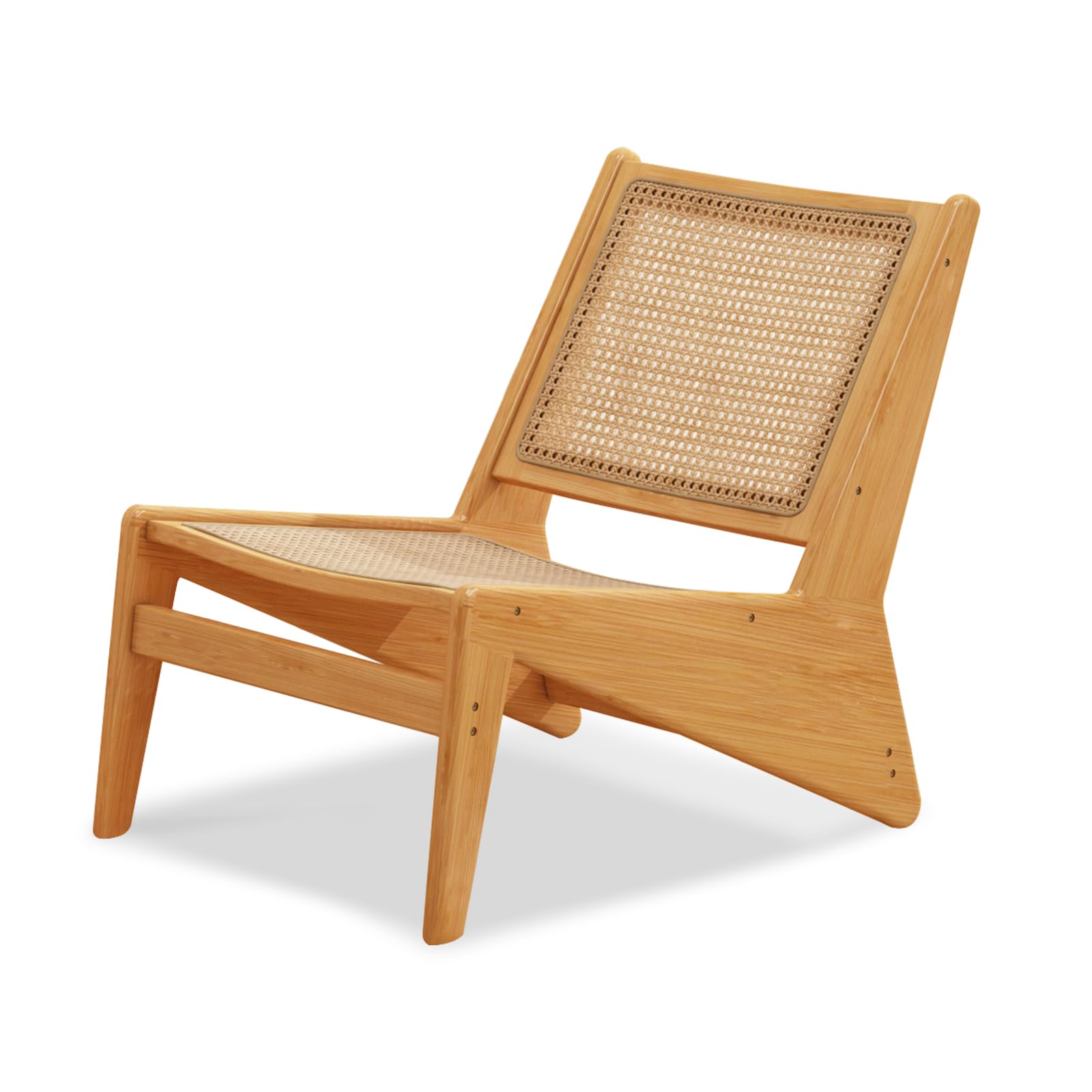 Front. Fabibe - Rattan Accent Chair for Living Room, Mid Century Side Chair, Comfy Bamboo Chairs for Bedroom Reading Room, Wood - Wood.