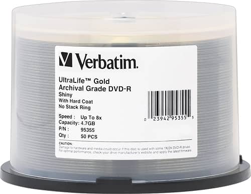 Front. Verbatim - UltraLife DVD Recordable Media - DVD-R - 8x - 4.70 GB - 50 Pack Spindle - Silver.