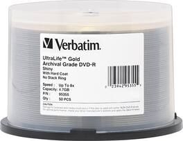 Verbatim - UltraLife DVD Recordable Media - DVD-R - 8x - 4.70 GB - 50 Pack Spindle - Silver