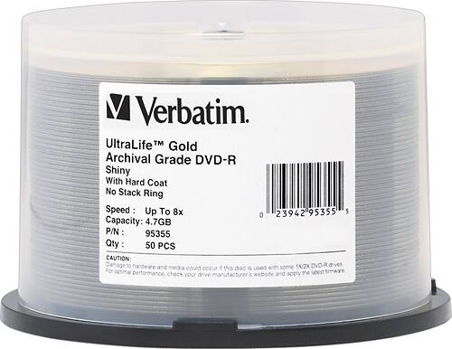 Front. Verbatim - UltraLife DVD Recordable Media - DVD-R - 8x - 4.70 GB - 50 Pack Spindle - Silver.