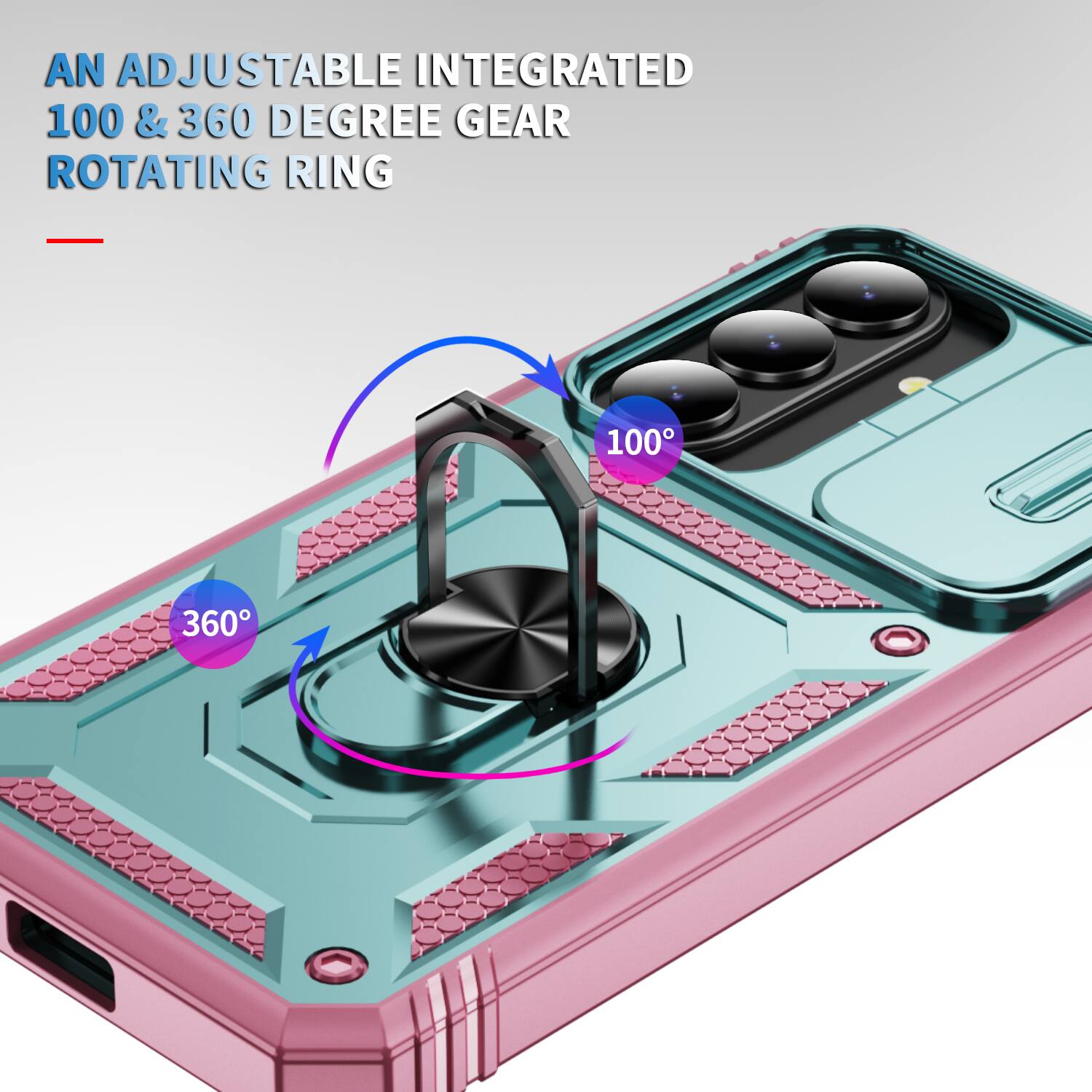 AN ADJUSTABLE INTEGRATED 100 & 360 DEGREE GEAR ROTATING RING