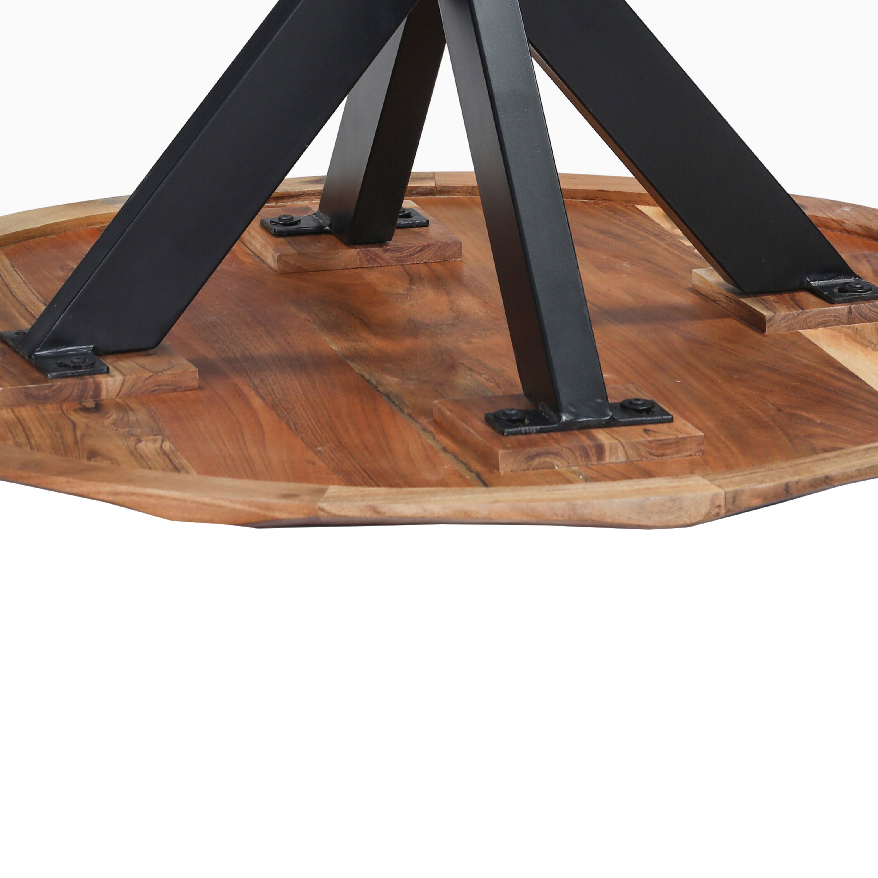 Back. Manhattan Lane - Kuri 41 Inch Handcrafted Live Edge Round Dining Table with a Natural Brown Acacia Wood Top and Black Iron Legs - Brown, Black.