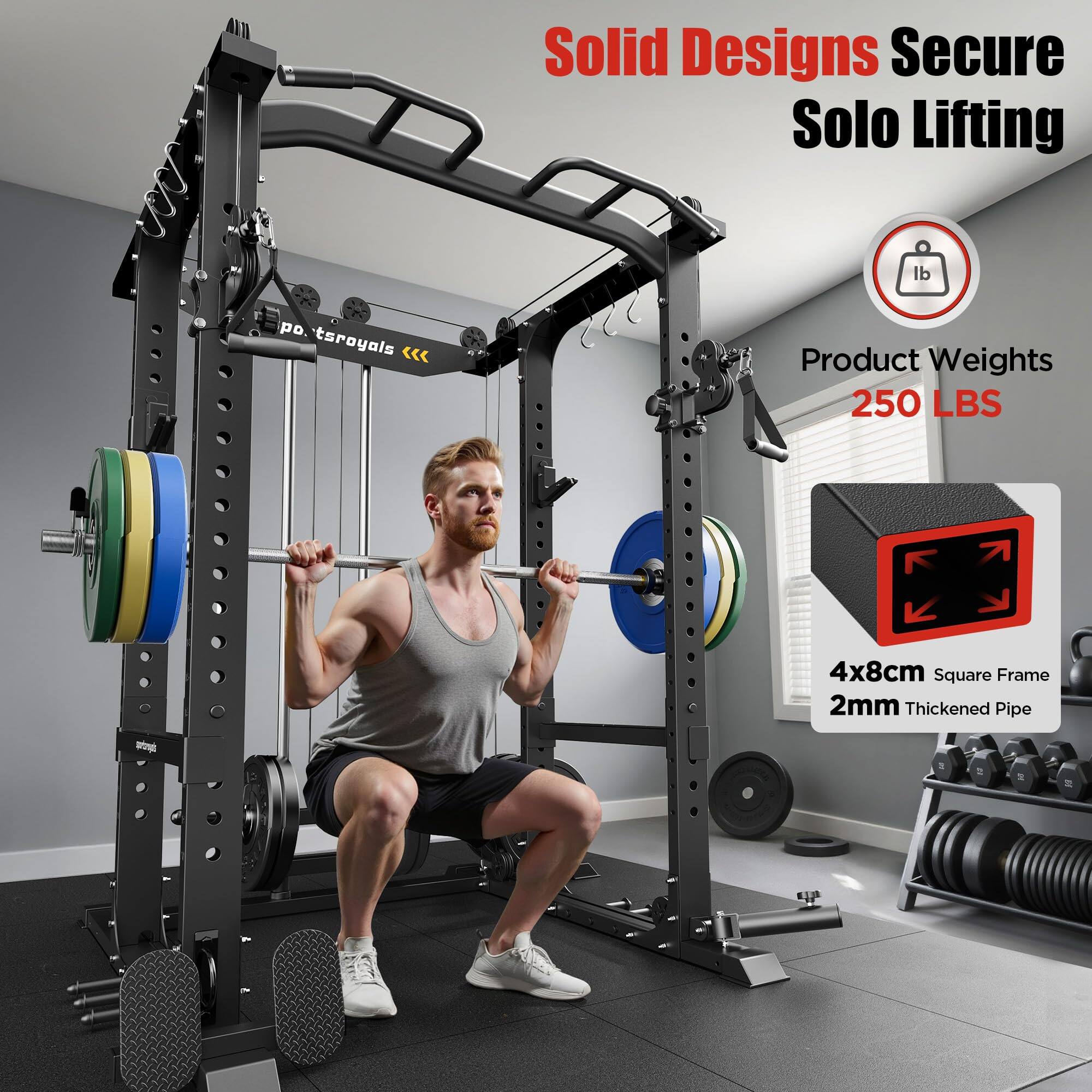 Solid Designs Secure Solo Lifting  
Product Weights: 250 LBS  
4x8cm Square Frame  
2mm Thickened Pipe