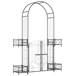 Outsunny - 7' Garden Arch Arbor, Metal Arch Trellis with Gate, Garden Archway for Climbing Vines - Black