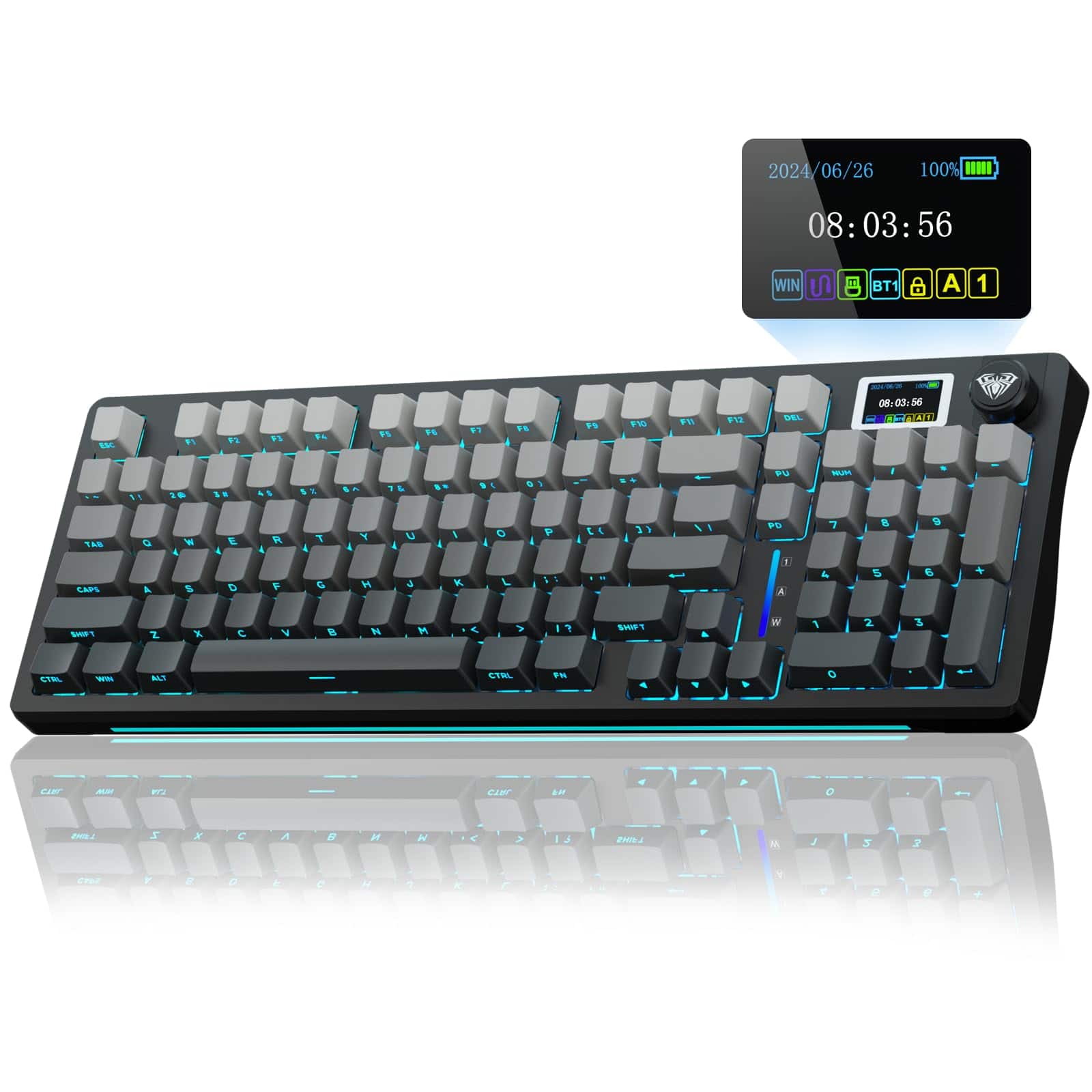 Pacoar Cade - S98 Pro Wireless Mechanical With Screen & Knob hz/usb-c/bt5.0 Hot Swappable Pink Creamy Pre-lubed Linear Switches Side - Side Printed Black