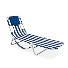 Ostrich - Chaise Lounge, Facedown Beach Camping Pool Tanning Chair, Blue Stripe - Striped (Blue)