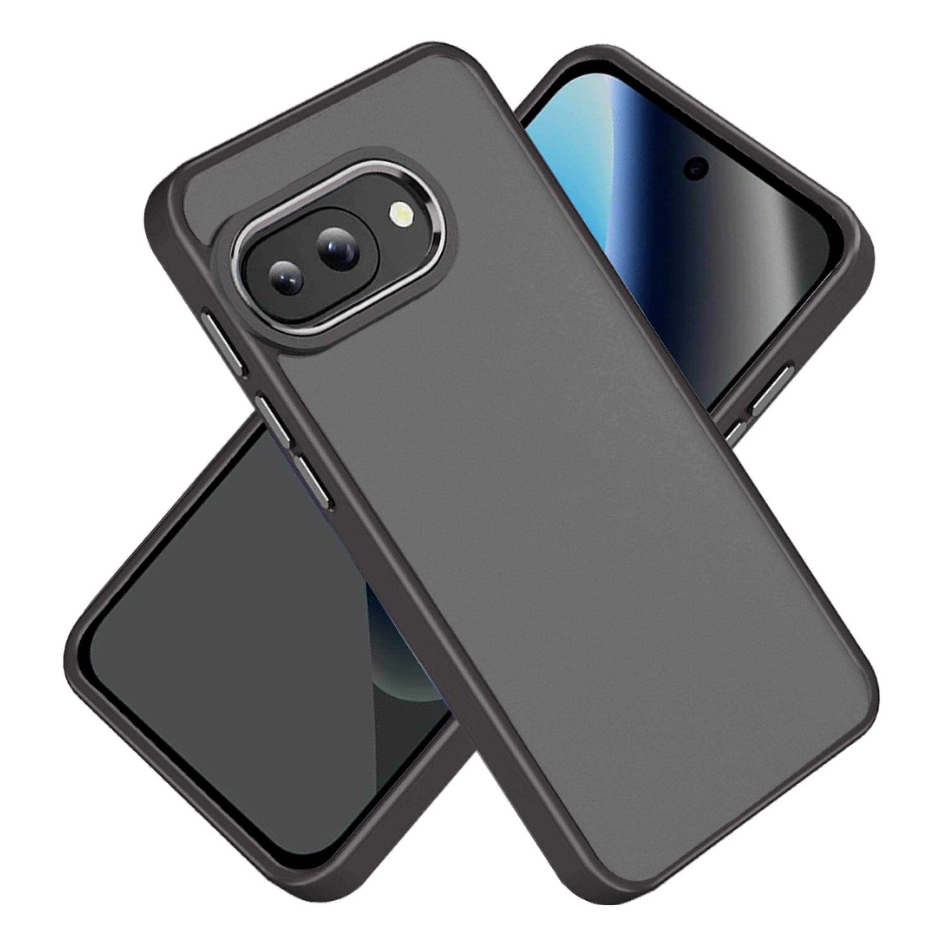 Angle. Kitcheniva - Metallic Buttons Raised Edges Phone Case With Tempered Glass For Google Pixel 10a Black - Black.