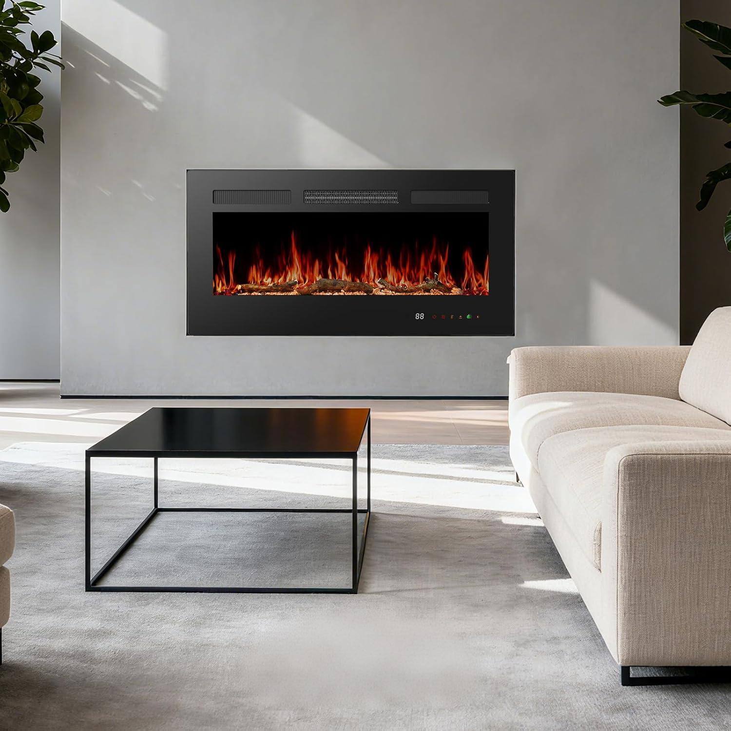 Alt View 2. AOITUN - 42” 1500W Electric Fireplace Insert - Wall Mount/Recessed/Freestanding, Adjustable Flame & Remote Control.