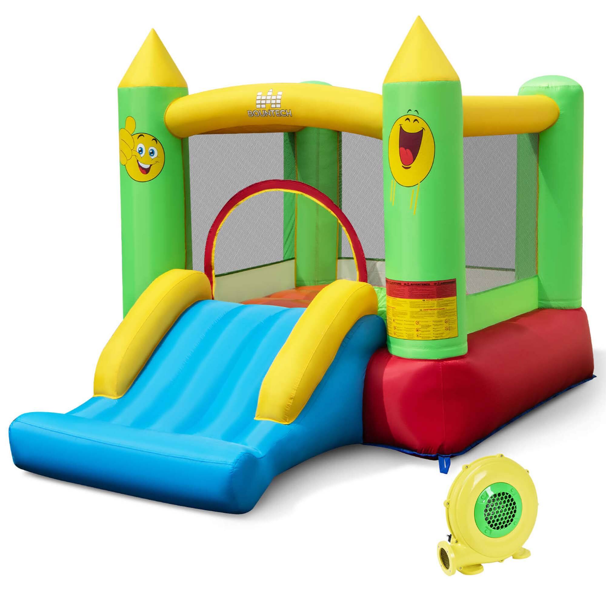 Costway - Inflatable Bounce House with 480W Blower Slide Jumping Area & Basketball Hoop - Multicolor