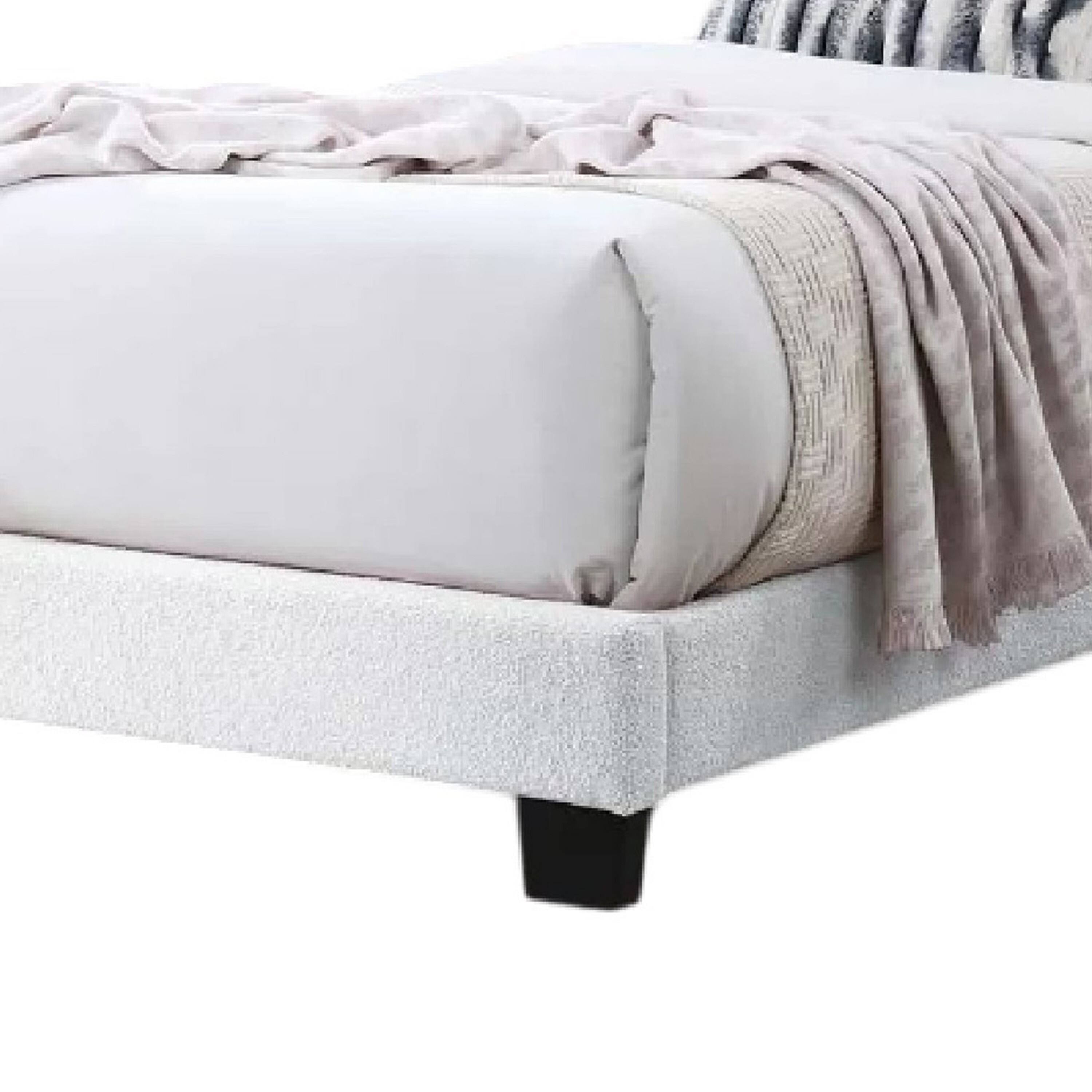 Alt View 3. Manhattan Lane - Roxy Twin Bed, White Wool Upholstery, LED Lighting, Padded Headboard - White, Black.
