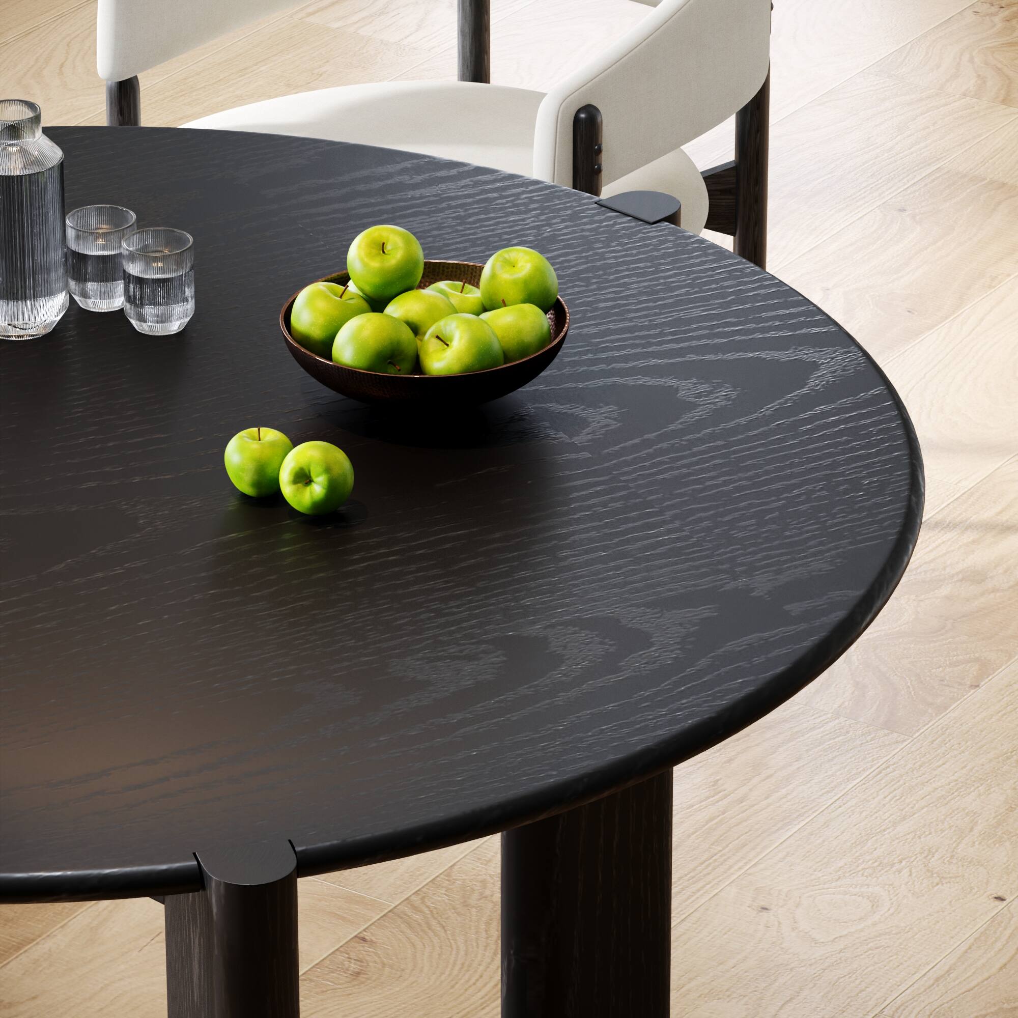 Alt View 6. PexFix - Minimalist Farmhouse Round Solid Oak 42 in. W Three Legs Kitchen & Dining Table Seats 4 - Black.