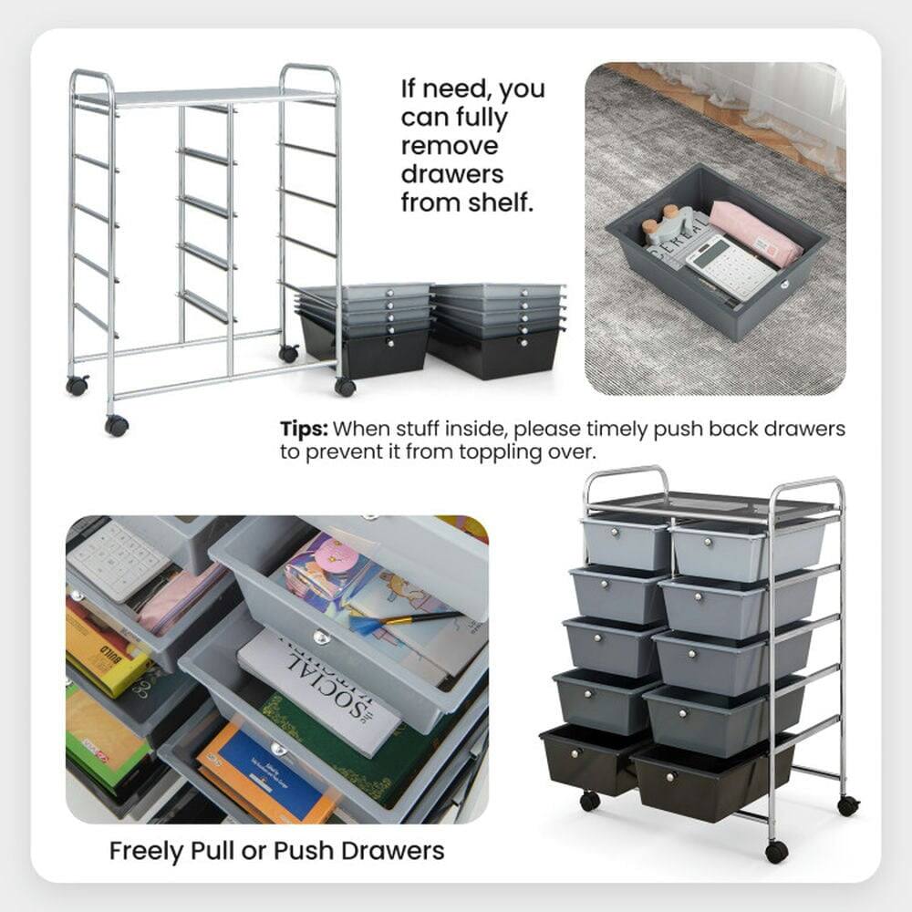 If need, you can fully remove drawers from shelf.

Tips: When stuff inside, please timely push back drawers to prevent it from toppling over.

Freely Pull or Push Drawers