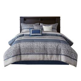 Gracie Mills - Hickman 7-Piece Transitional Striped Jacquard Comforter Set - Navy