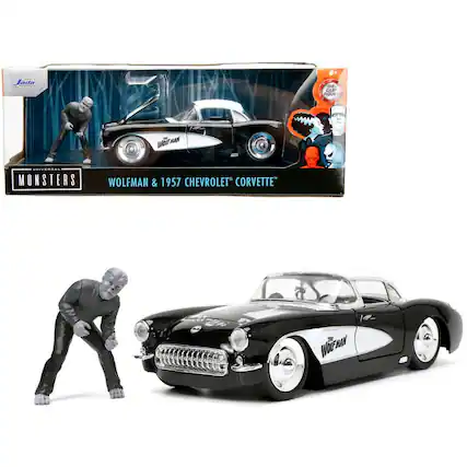Jada OIE- CAST FIGURE UNIVERSAL MONSTERS WOLFMAN & 1957 CHEVROLET CORVETTE WOLFMAN MAN
