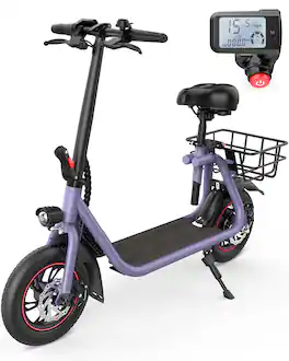 MIHOVER - 450W Electric Scooter with Seat for adults, 37V 7.8Ah Battery, LCD Display, Max 16 MPH, 265lb Capacity - Purple