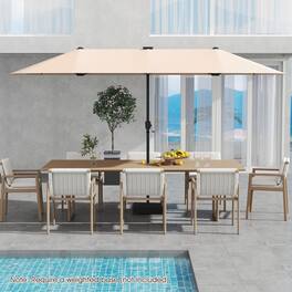 Mondawe - 13 FT Large Patio Umbrella LED Solar Lights Crank Handle Double-Sided - Beige