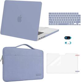 mosiso - 5in1 Kit for MacBook Pro 16 inch Case M5 M4 M3 M2 M1 2026-2021,Case&Sleeve Bag&Keyboard Skin&Webcam Cover&ScreenFilm - Lavender Gray