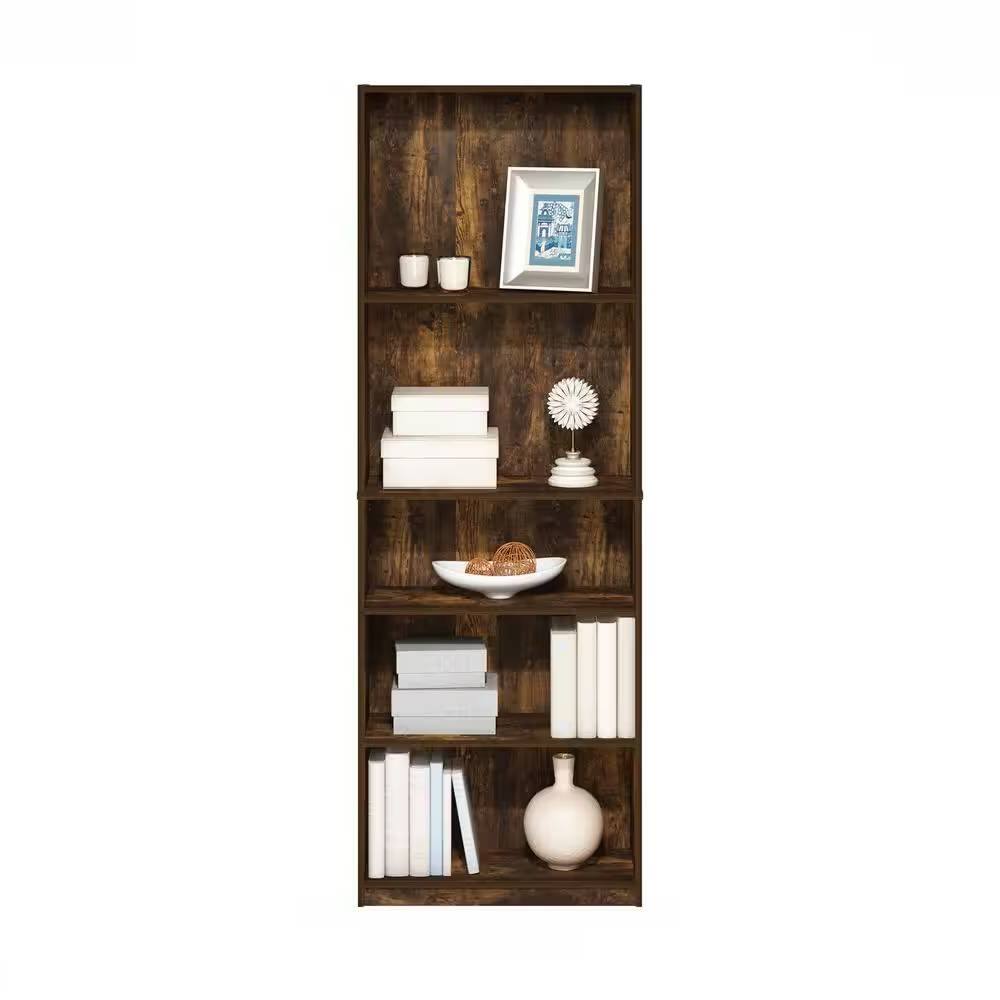 Hivvago - 71-inch Tall 5-Shelf Bookcase in Medium Wood Finish - Brown