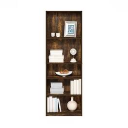 Hivvago - 71-inch Tall 5-Shelf Bookcase in Medium Wood Finish - Brown
