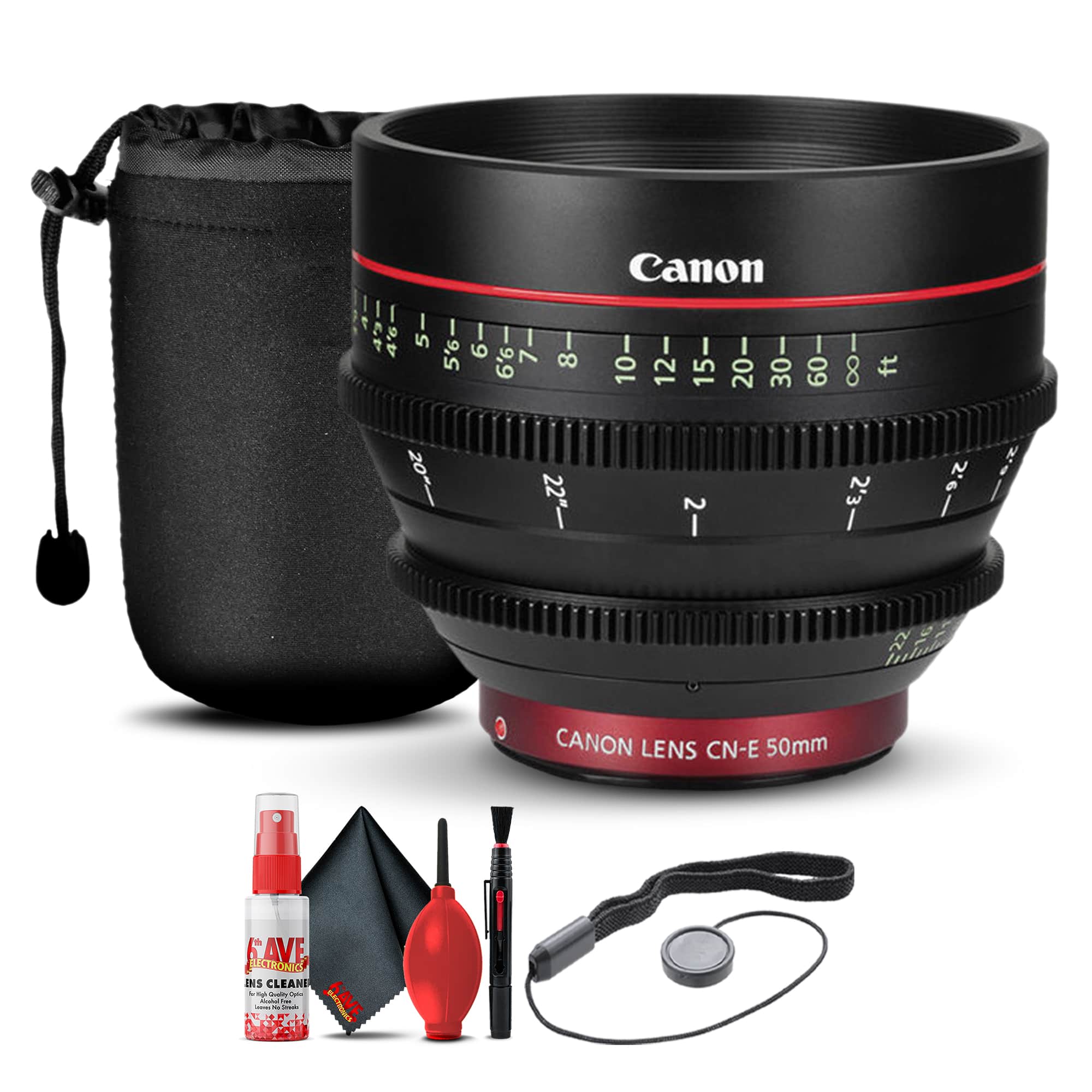 Canon - CN-E 50mm T1.3 L F Cine Lens (6570B001) + Lens Pouch + Cap Keeper + More - Black