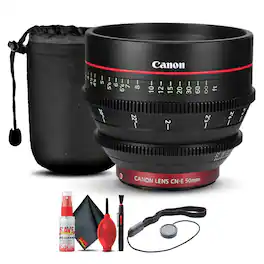 Bundle - Canon - CN-E 50mm T1.3 L F Cine Lens (6570B001) + Lens Pouch + Cap Keeper + More - Black