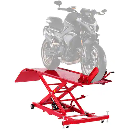 Front. VEVOR - Motorcycle Lift Table, 1000lbs Weight Capacity, 360° Flexible Moving Motorcycle Jack Stand, 8.6-31 in Height Range - Red.