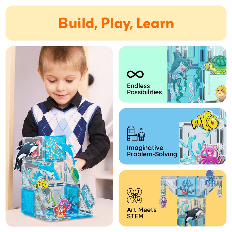 PicassoTiles PICASSO TILES Magnetic Tiles for Kids, 26PCS Marine Theme ...