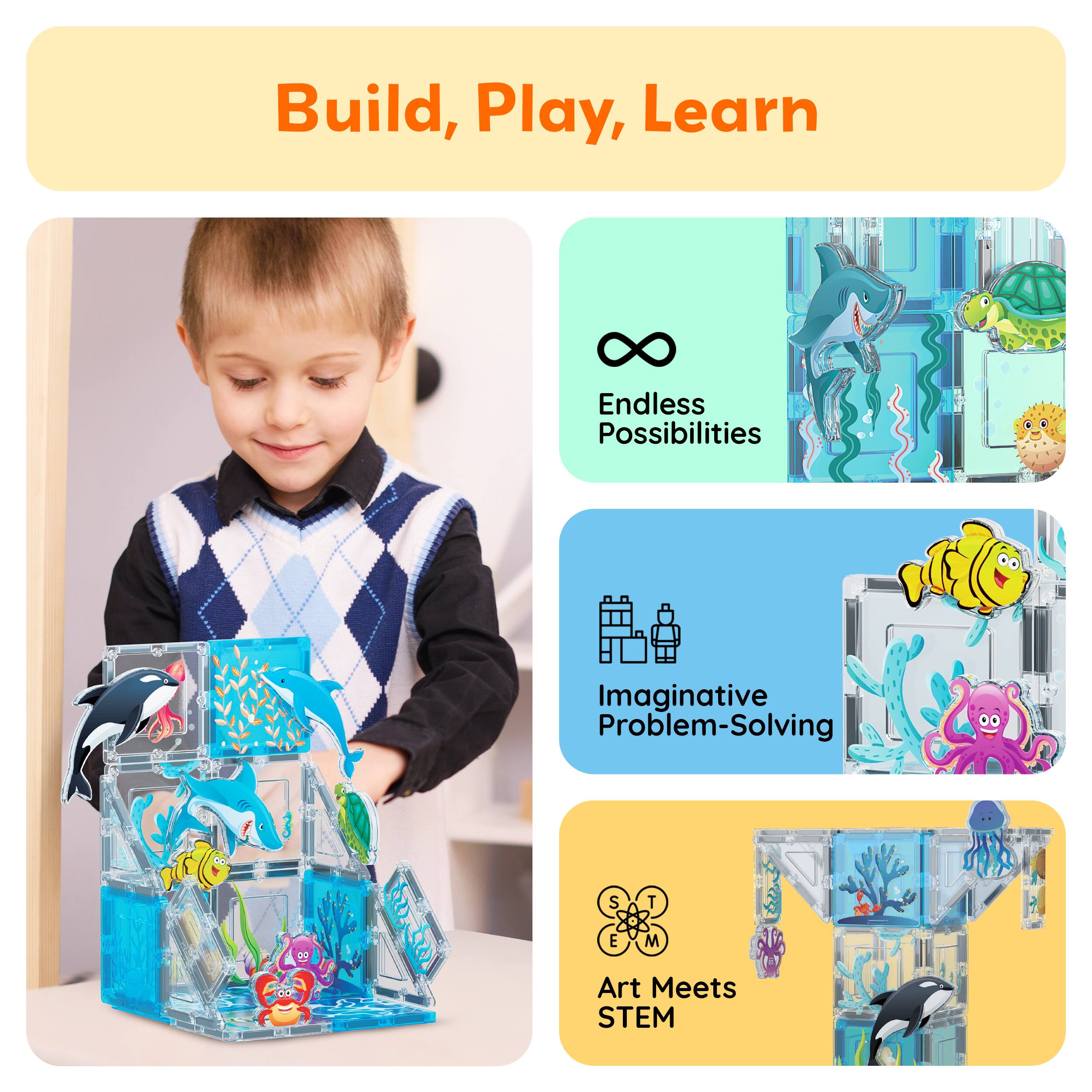 PicassoTiles PICASSO TILES Magnetic Tiles for Kids, 26PCS Marine Theme ...