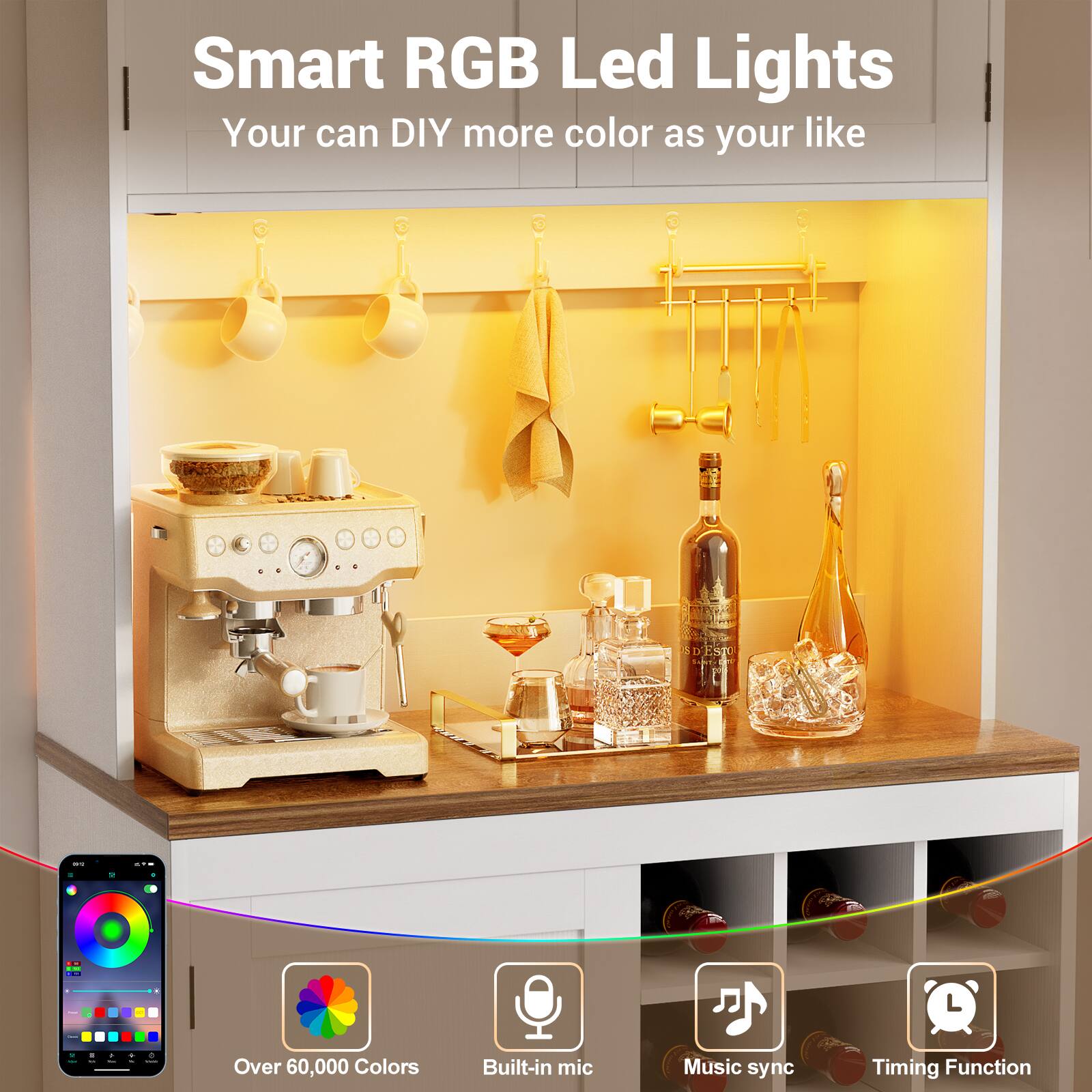 Smart RGB Led Lights  
Your can DIY more color as your like  

- Over 60,000 Colors  
- Built-in mic  
- Music sync  
- Timing Function