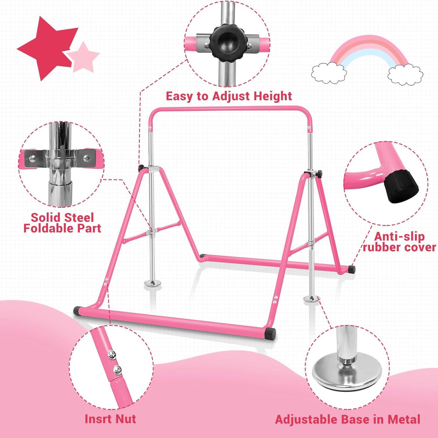 Easy to Adjust Height  
Solid Steel Foldable Part  
Anti-slip rubber cover  
Insert Nut  
Adjustable Base in Metal