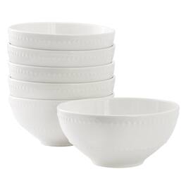 Elama - Olevia 6 Piece Stoneware Cereal Bowl Set, Service for 4 - White