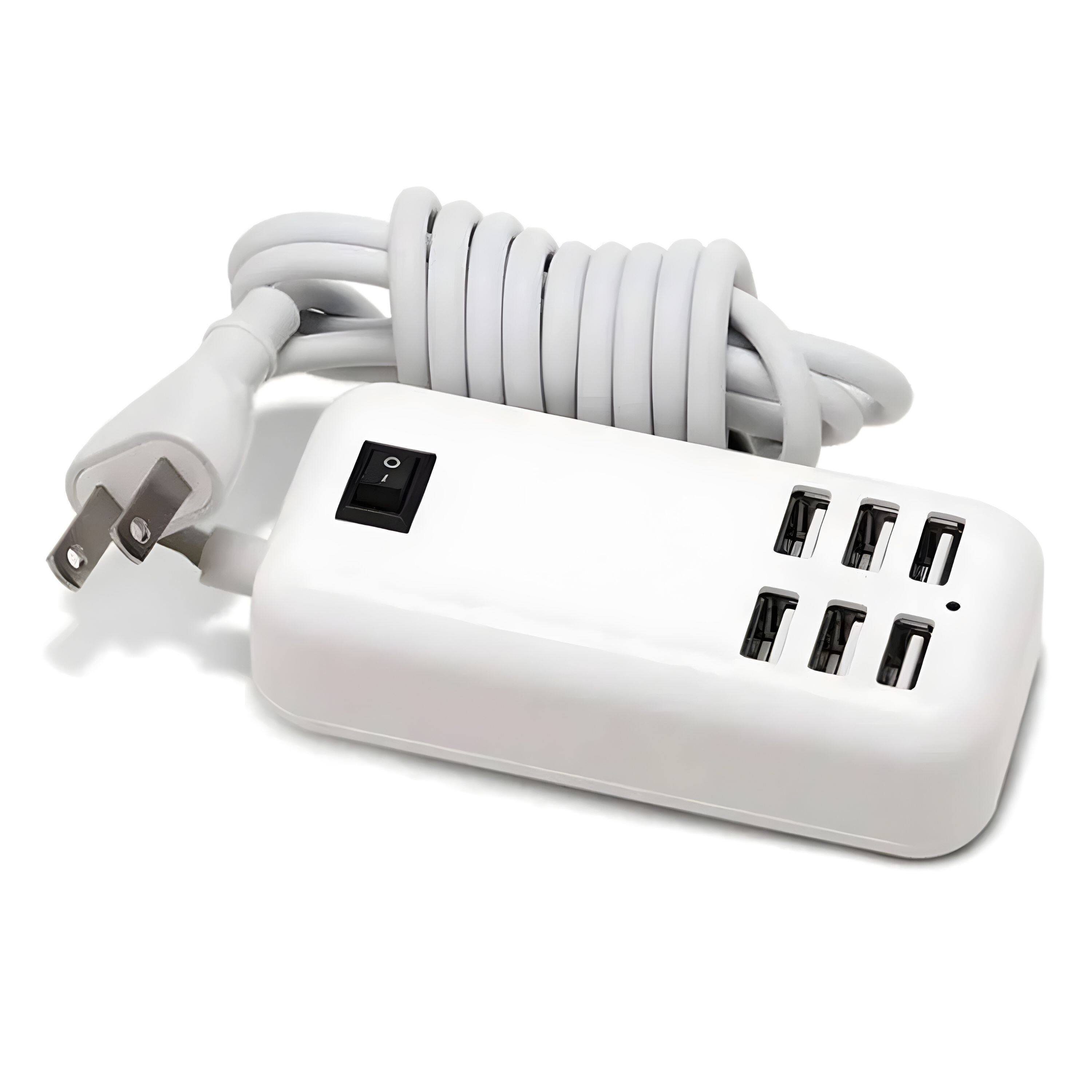 Back. Kitcheniva - 6‑Port USB Hub Multi‑Function Charger Station - White.