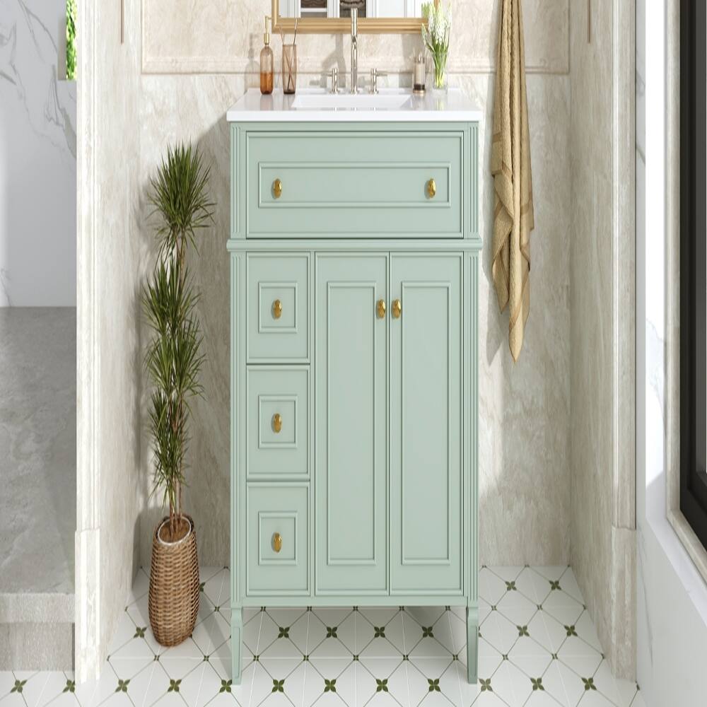 Alt View 7. Loheer - Loheer 36 Inch Bathroom Vanity with Sink, Green Solid Wood Cabinet, Flip-Out Drawer & Gold Handles - Green.