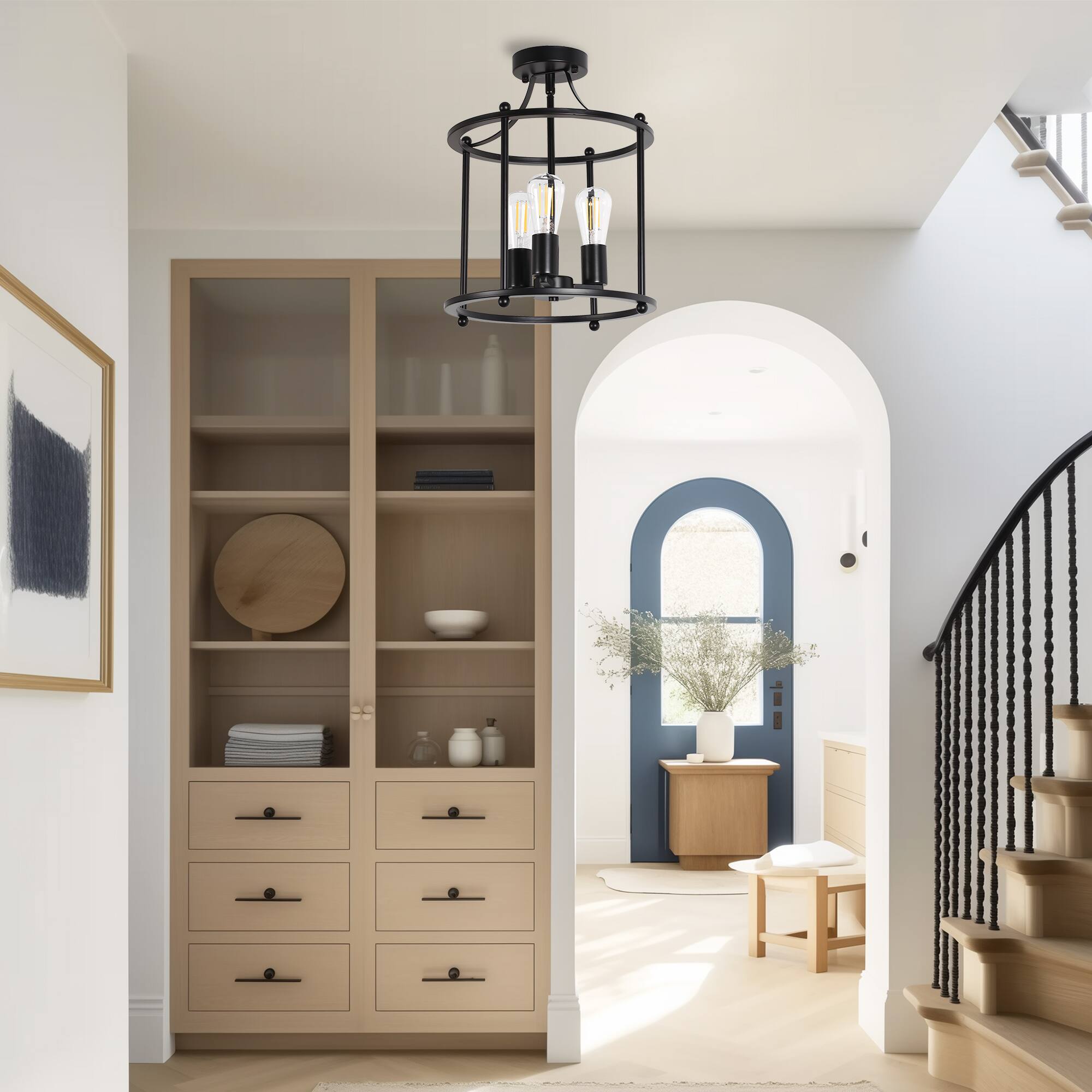 Back. Jandcase - JANDCASE 3-Light Black Semi-Flush Mount Ceiling Light, E26 Socket, Non-Integrated Bulbs, for Bedroom - Black.