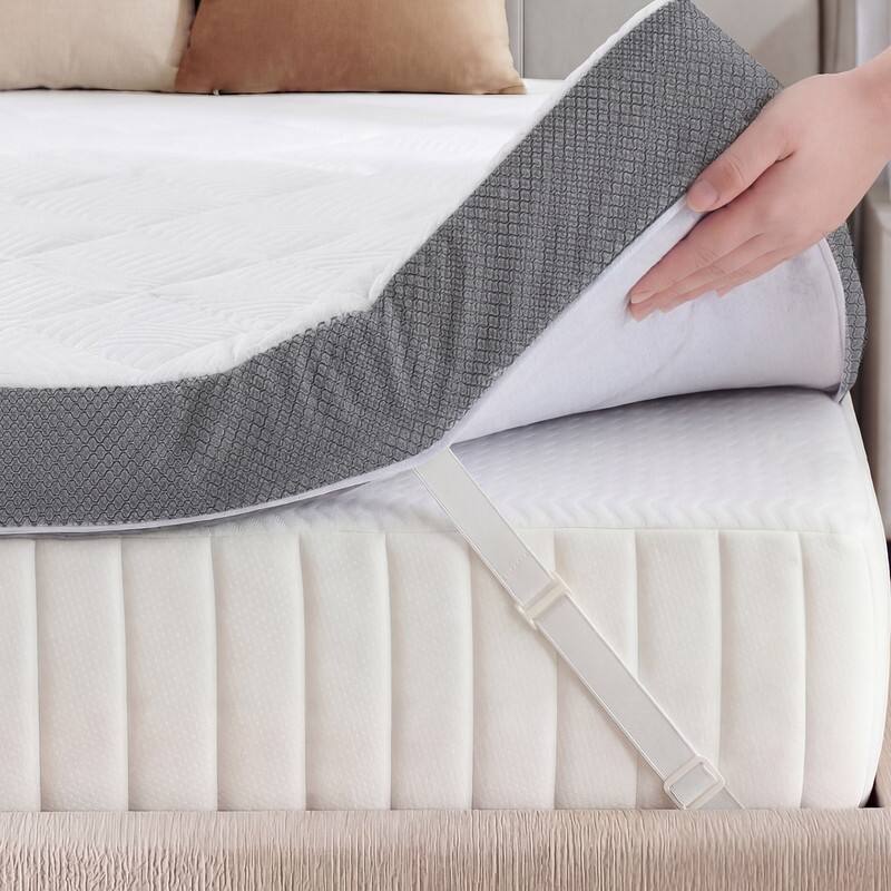 Left. Dyonery - 3" Extra Firm Mattress Topper,High Density,Extra Support for Pain Relief,Breathable Washable Cover with Anti-Slip Straps - White.
