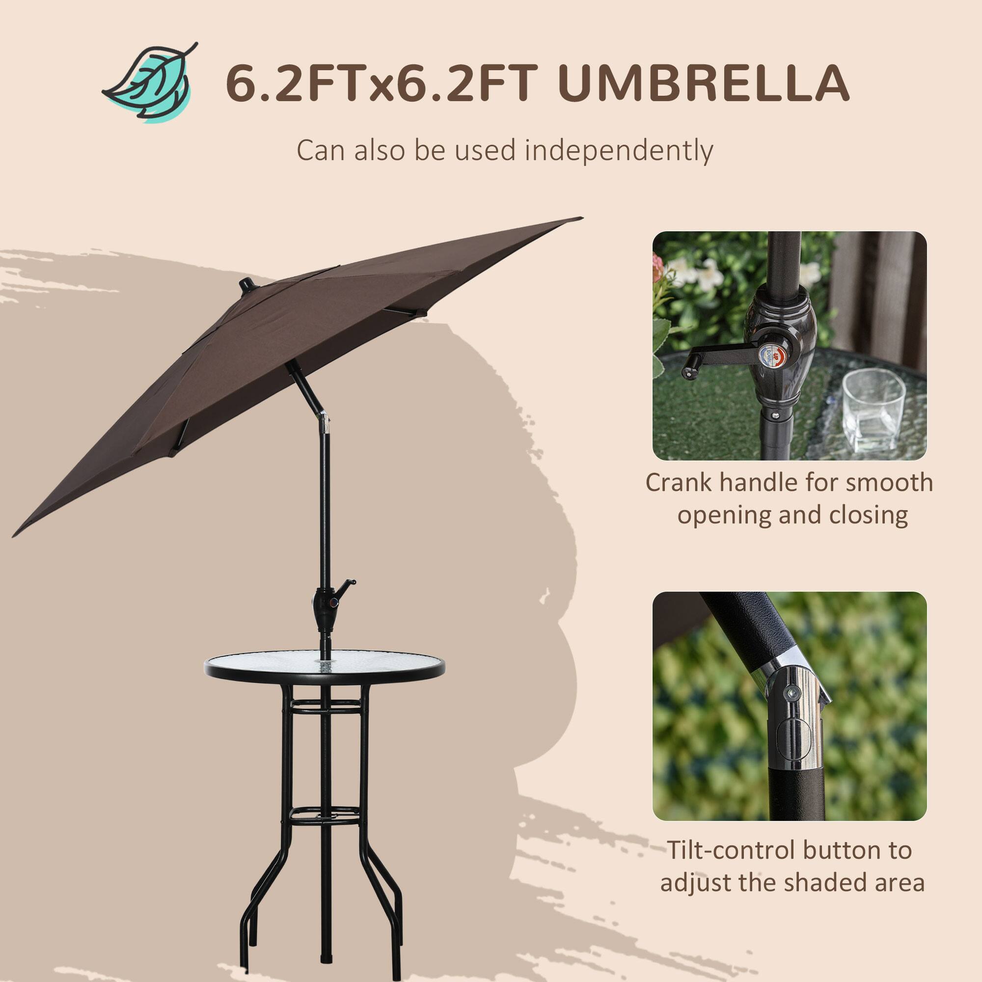 6.2FTx6.2FT UMBRELLA
Can also be used independently
Crank handle for smooth opening and closing
Tilt-control button to adjust the shaded area