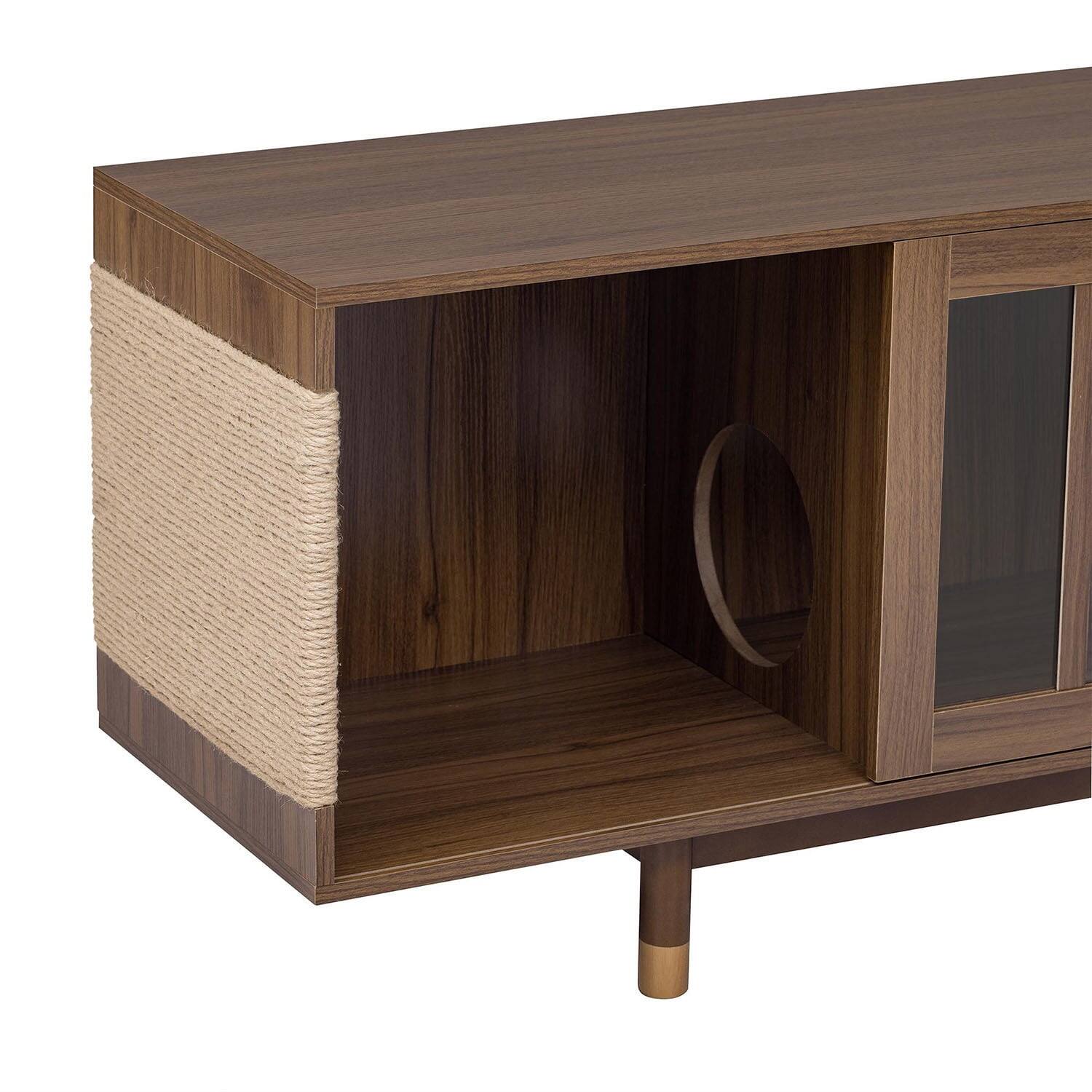 Alt View 5. Pefilos - 74" Modern Cat Litter Box Enclosure TV Stand with Sliding Flip-down and Scratching Board, Multi-Functional Cat House.